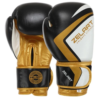 Перчатки боксерские кожаные Zelart CONTENDER 2.0 VL-8202 (размер 12oz, цвет черный-золотой)