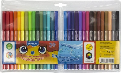 Фломастери 30 кольорів на водній основі Super Washable (1690-30)