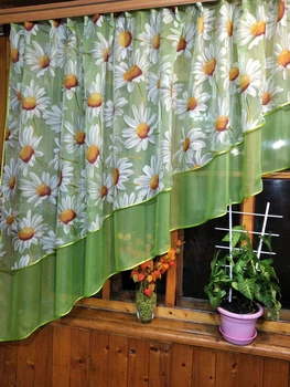 Занавеска кухонная готовая короткая Ника салат ромашка левая 280*170 см