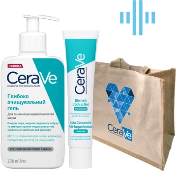 Глубоко очищающий гель CeraVe для склонной к несовершенствам кожи лица и тела 236 мл + Активный гель-уход с салициловой, молочной и гликолевой кислотами 40 мл + Сумка (3337875784054/3337875782357)