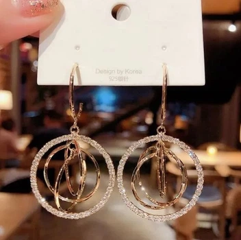 Богемные серьги с камнями, золотистые 6*3см