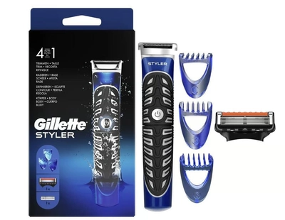 Бритва-стайлер чоловічий Gillette Fusion5 ProGlide Styler з 1 змінним картриджем ProGlide Power + 3 насадки для моделювання бороди і вусів (7702018273386)