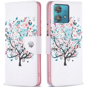 Чехол с рисунком Deexe Color Wallet для Motorola Edge 40 Neo - Flower Tree