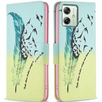 Чохол з малюнком Deexe Color Wallet для Motorola Moto G54 / G54 Power - Feather and Birds