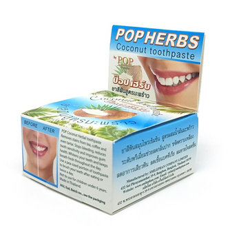 Тайская отбеливающая зубная паста с кокосом 30 мл. Pop Herbs (8853318003216)