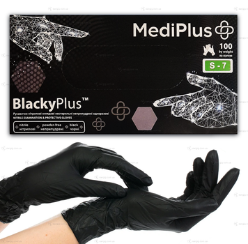 Нитриловые перчатки MediPlus, плотность 3.3 г. - черные BlackyPlus (100 шт) S (6-7)