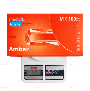 Рукавички нітрилові MediOk, щільність 3.8 г. - помаранчеві Amber (100 шт) M (7-8)