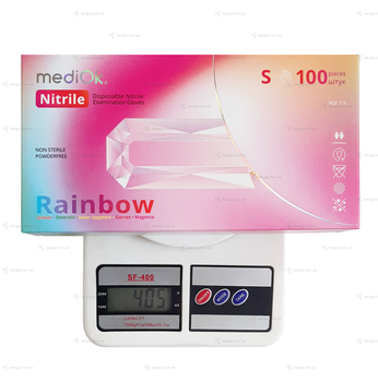 Нитриловые перчатки MediOk, плотность 3.8 г. - разноцветные Rainbow (100 шт) S (6-7)
