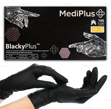 Нітрилові рукавички MediPlus, щільність 3.3 г. — чорні BlackyPlus (100 шт.) XS (5-6)