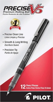 Набор черных ручек 12 шт Pilot Precise V5 Rolling Ball, Extra Fine 0.5 мм (35334)