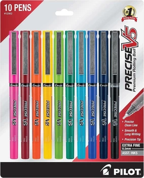 Набор цветных ручек 10 шт Pilot Precise V5 Rolling Ball, Extra Fine 0.5 мм (12562)