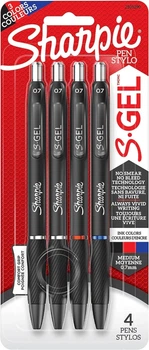 Набор цветных гелевых ручек 4 шт автоматических Sharpie S-Gel Medium Point Синяя Черная Красная 0.7 мм (2096174)