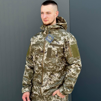 Демісезонна чоловіча Куртка Softshell на флісі з Капюшоном та Липучками під шеврони піксель розмір S