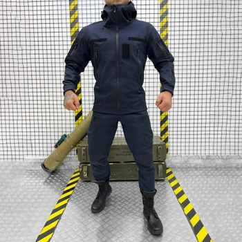 Мужской демисезонный Костюм Police Куртка + Брюки / Полевая форма Softshell синяя размер 2XL