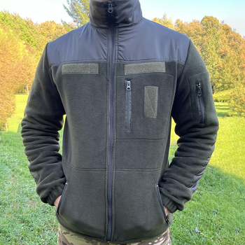 Мужская флисовая куртка с карманами и панелями велкро / Флиска в цвете олива размер XL