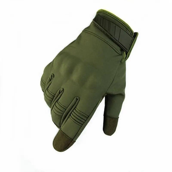 Плотные демисезонные перчатки SoftShell на флисе с усиленными Накладками олива размер L