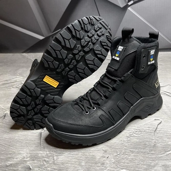 Мужские кожаные Ботинки на меху черные / Зимняя обувь на резиновой подошве размер 45