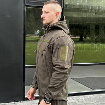 Мужская демисезонная Куртка B&L Softshell с Системой Вентиляции и функциональными Карманами олива размер 7XL