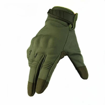 Плотные демисезонные перчатки SoftShell на флисе с усиленными Накладками олива размер M