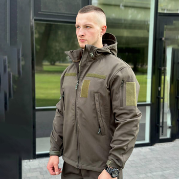 Мужская демисезонная Куртка B&L Softshell с Системой Вентиляции и функциональными Карманами олива размер 5XL