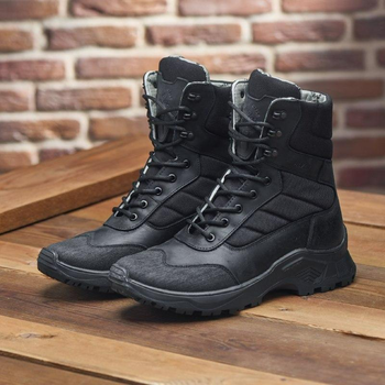 Мужские кожаные Берцы с Мембраной Winterfrost / Зимние Ботинки на гибкой подошве черные размер 41