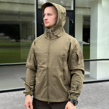 Демисезонная мужская Куртка Softshell на флисе с системой Вентиляции и Липучками под шевроны олива размер L