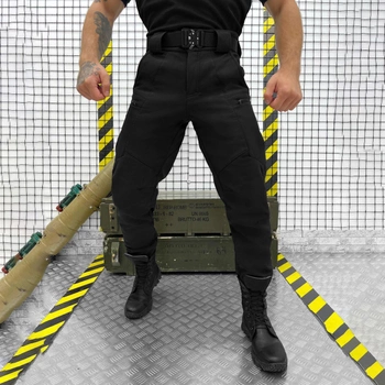 Утепленные мужские Брюки SoftShell с Высоким Поясом / Плотные Брюки на флисе черные размер XL