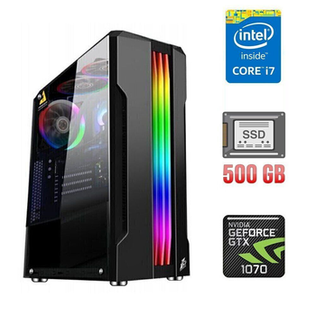 Игровой ПК Tower / Intel Core i7-4770 (4 (8) ядра по 3.4 - 3.9 GHz) / 16 GB DDR3 / 500 GB SSD NEW / nVidia GeForce GTX 1070, 8 GB GDDR5, 256-bit