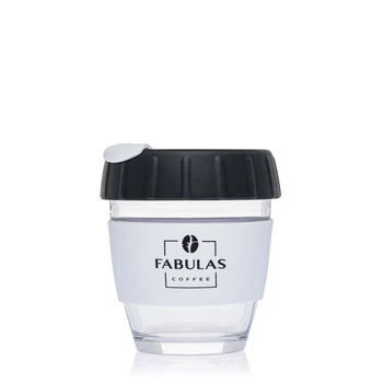 Чашка Fabulas Glass+Silicone з Кришкою Ребро Чорно-Біла 250мл