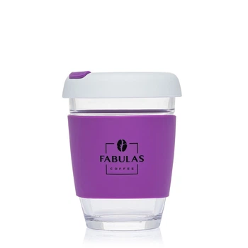 Чашка Fabulas Glass+Silicone з Кришкою Біло-Фіолетова 340мл