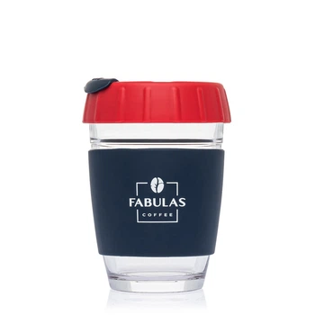 Чашка Fabulas Glass+Silicone з Кришкою Ребро Червоно-Синя 340мл