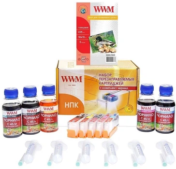 Комплект перезаправляемых картриджей WWM для Canon Pixma MG5740/6840 с чипами + чернила (5х100 г) (RC.CLI471ARC)