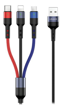 Плетений кабель Usams 3 в 1 USB - USB Type-C + Micro-USB + Lightning швидка зарядка 1.5 м (6958444965277)