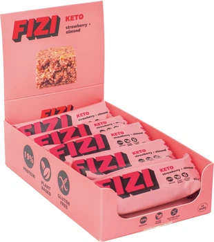 Упаковка кето протеиновых батончиков FIZI Strawberry+Almond 45 г х 10 шт Веган (4820262540368)