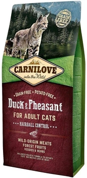 Сухой корм для выведения шерсти у котов CarniLove Duck & Pheasant с мясом утки и фазана, 400 г