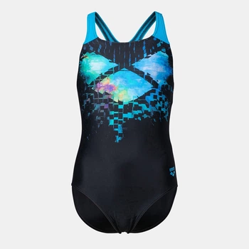 Детский сдельный купальник для девочки Arena MULTI PIXELS SWIMSUIT SWIM PRO 006679-580 128 см Черный/Синий/Голубой (3468337067580)