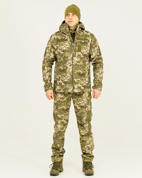 Костюм камуфляжный утепленный на флисе, куртка с капюшоном, ткань софтшелл пиксель, 50