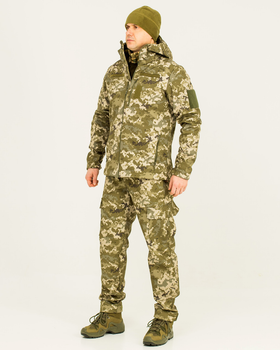 Костюм камуфляжный утепленный на флисе, куртка с капюшоном, ткань софтшелл пиксель, 50