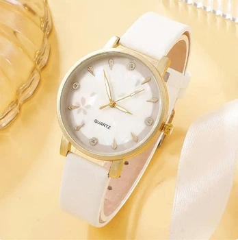 Часы унисекс с кожаными браслетами Quartz Luxury, белые