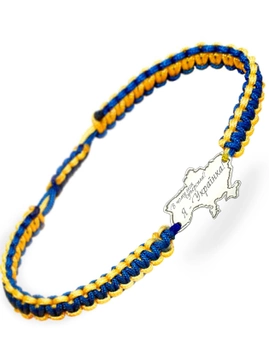 Серебряный браслет шамбала Family Tree Jewelry Line жёлто-синяя карта Украины «Я - Українка!» регулируеться Серебро