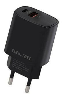 Ładowarka sieciowa Beline 20 W USB Type-C + 1 x USB PD 3.0 + QC 3.0 Czarna (5905359813309)
