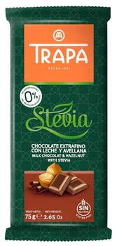Шоколад без глютена та без цукру "Молочний з фундуком" Stevia Trapa 75 г