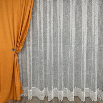 Молочний фатинова тюль №8040 TG Home з густою вишивкою