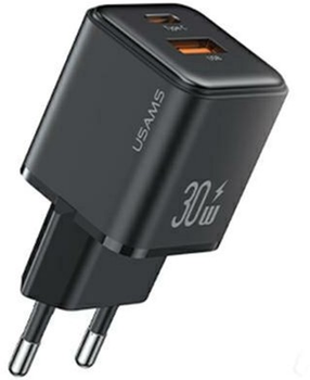 Мережевий зарядний пристрій Usams US-CC189 X-ron USB+USB-C 30W Fast Charging Black (6958444904955)