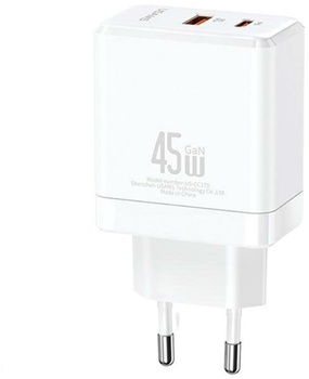Мережевий зарядний пристрій Usams US-CC178 T58 USB-C + USB 45W GaN PD 3.0 QC3.0 Fast Charging White (6958444904665)