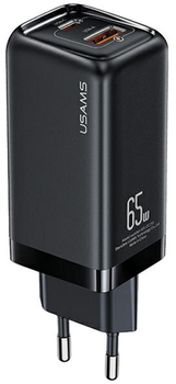 Мережевий зарядний пристрій Usams US-CC153 T47 USB-C+USB 65W PD Fast Charging Super Si Black (6958444976877)
