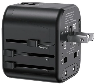 Мережевий зарядний пристрій Usams US-CC173 T55 2xUSB 12W adapter 4w1 Univesal Travel Charger Black (6958444902845)
