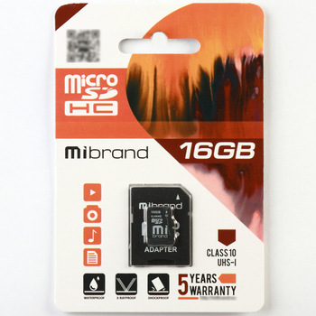 Карта памяти 16Gb microSDHC (UHS-1) Mibrand class 10 FF MICDHU1/16GB-A KT-FF