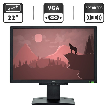 Монитор Б-класс Fujitsu Business Line B22W-6 / 22" (1680x1050) TN / VGA, DVI, DisplayPort / Встроенные колонки 2x 2W / VESA 100x100 + Кабели подключения б/у