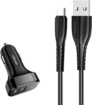 Ładowarka samochodowa Usams C13 2.1A + kabel USB/microUSB Black (6958444985978)